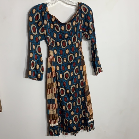 A Common Thread Silk Retro 60s/70s print dress small long sleeve - Picture 6 of 7